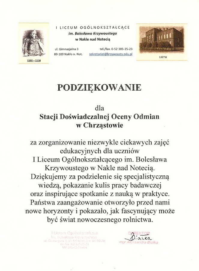dyplom z podziękowaniami
